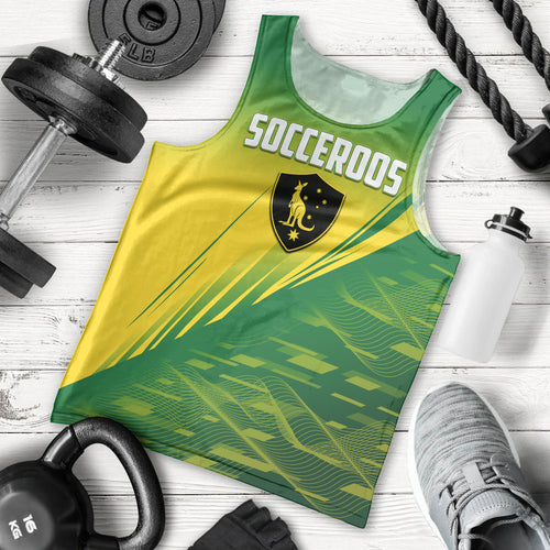 Personalized Socceroos Sport Men Tank Top Green Gold Dynamic Wave Pattern