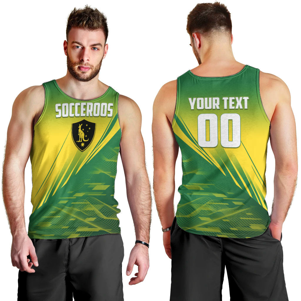 Personalized Socceroos Sport Men Tank Top Green Gold Dynamic Wave Pattern