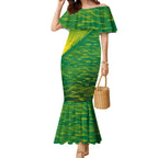 Personalized Socceroos Sport Mermaid Dress Green Gold Dynamic Wave Pattern