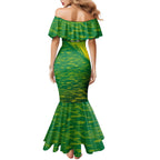 Personalized Socceroos Sport Mermaid Dress Green Gold Dynamic Wave Pattern