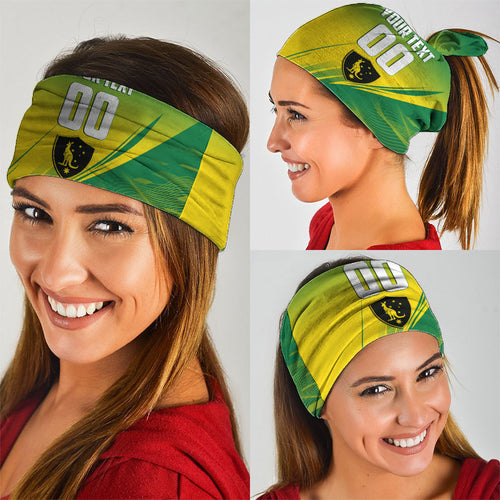 Personalized Socceroos Sport Neck Gaiter Green Gold Dynamic Wave Pattern