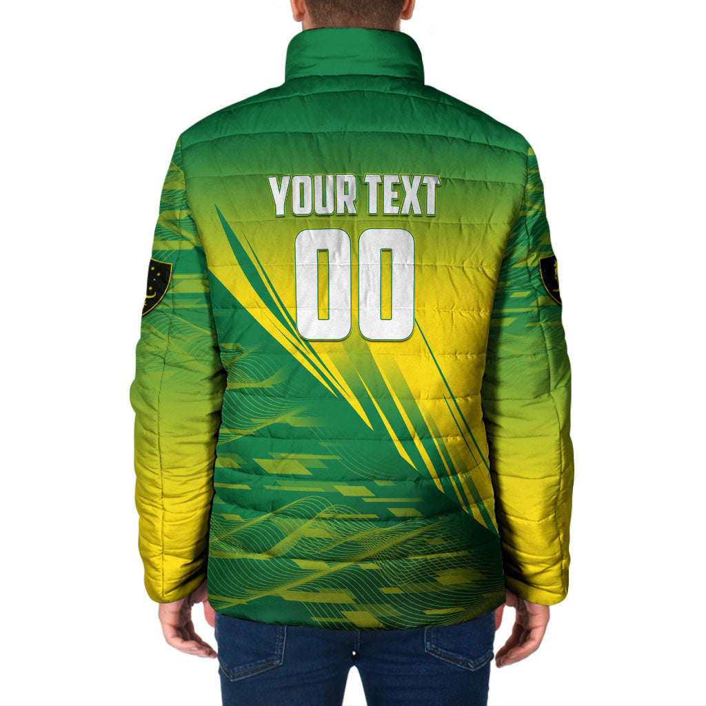 Personalized Socceroos Sport Padded Jacket Green Gold Dynamic Wave Pattern