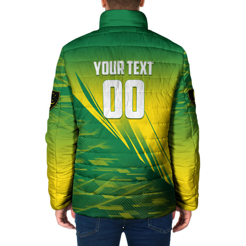 Personalized Socceroos Sport Padded Jacket Green Gold Dynamic Wave Pattern