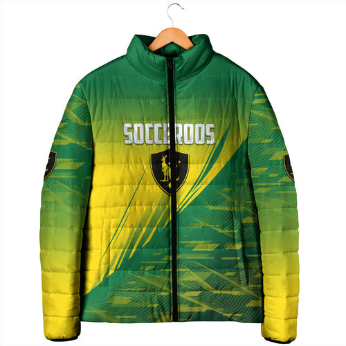 Personalized Socceroos Sport Padded Jacket Green Gold Dynamic Wave Pattern