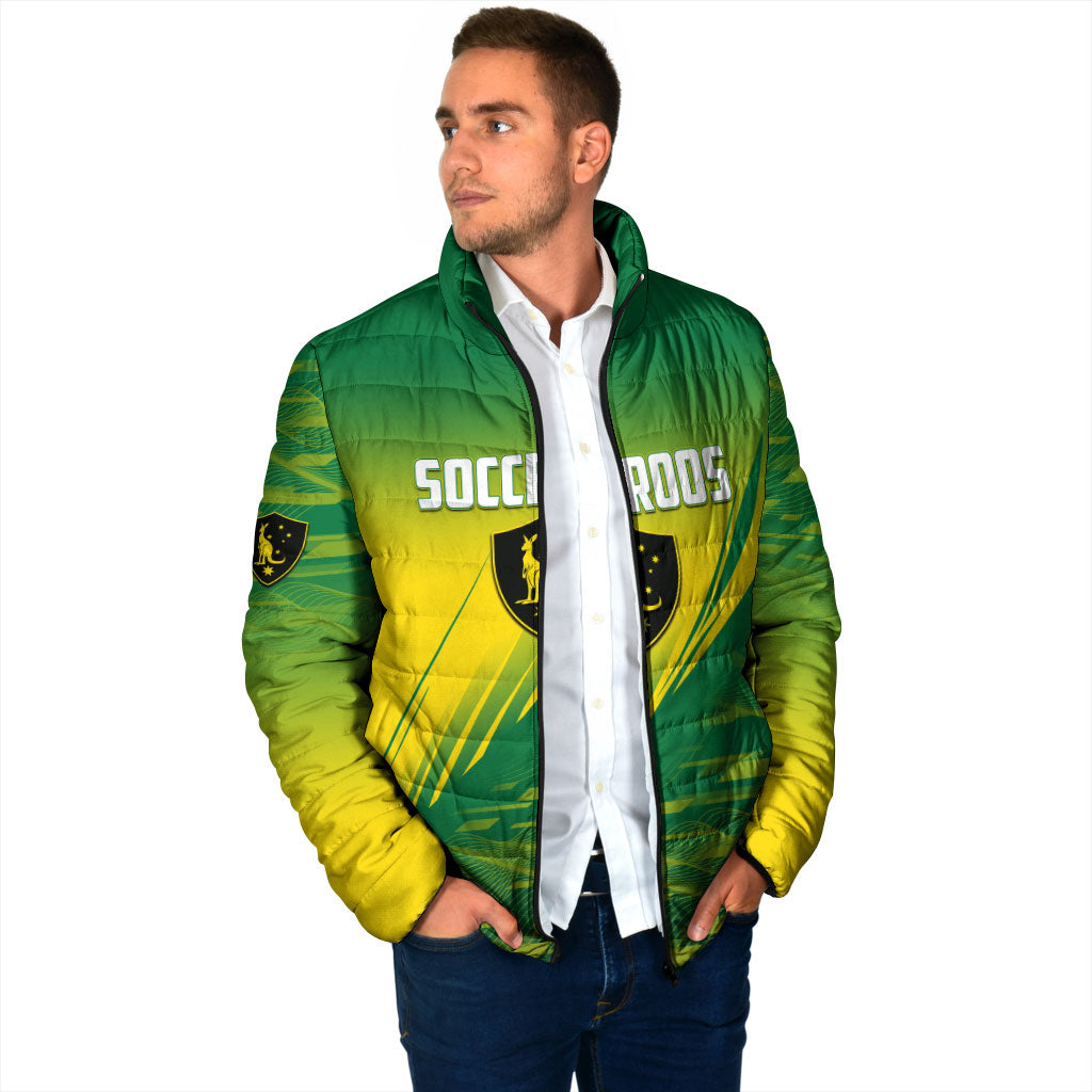 Personalized Socceroos Sport Padded Jacket Green Gold Dynamic Wave Pattern