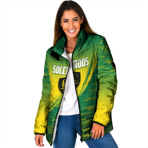 Personalized Socceroos Sport Padded Jacket Green Gold Dynamic Wave Pattern