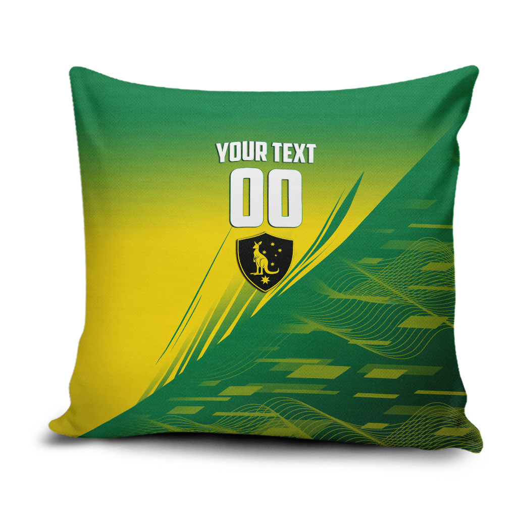 Personalized Socceroos Sport Pillow Cover Green Gold Dynamic Wave Pattern