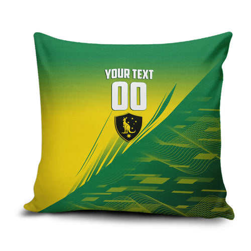 Personalized Socceroos Sport Pillow Cover Green Gold Dynamic Wave Pattern