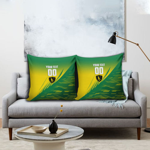 Personalized Socceroos Sport Pillow Cover Green Gold Dynamic Wave Pattern