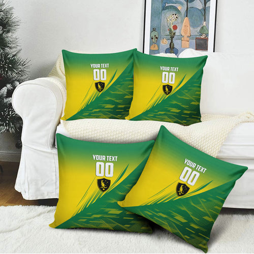 Personalized Socceroos Sport Pillow Cover Green Gold Dynamic Wave Pattern