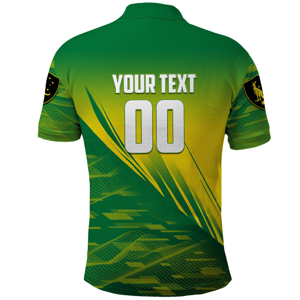 Personalized Socceroos Sport Polo Shirt Green Gold Dynamic Wave Pattern