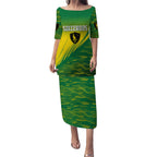 Personalized Socceroos Sport Puletasi Green Gold Dynamic Wave Pattern