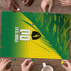 Personalized Socceroos Sport Puzzle Green Gold Dynamic Wave Pattern