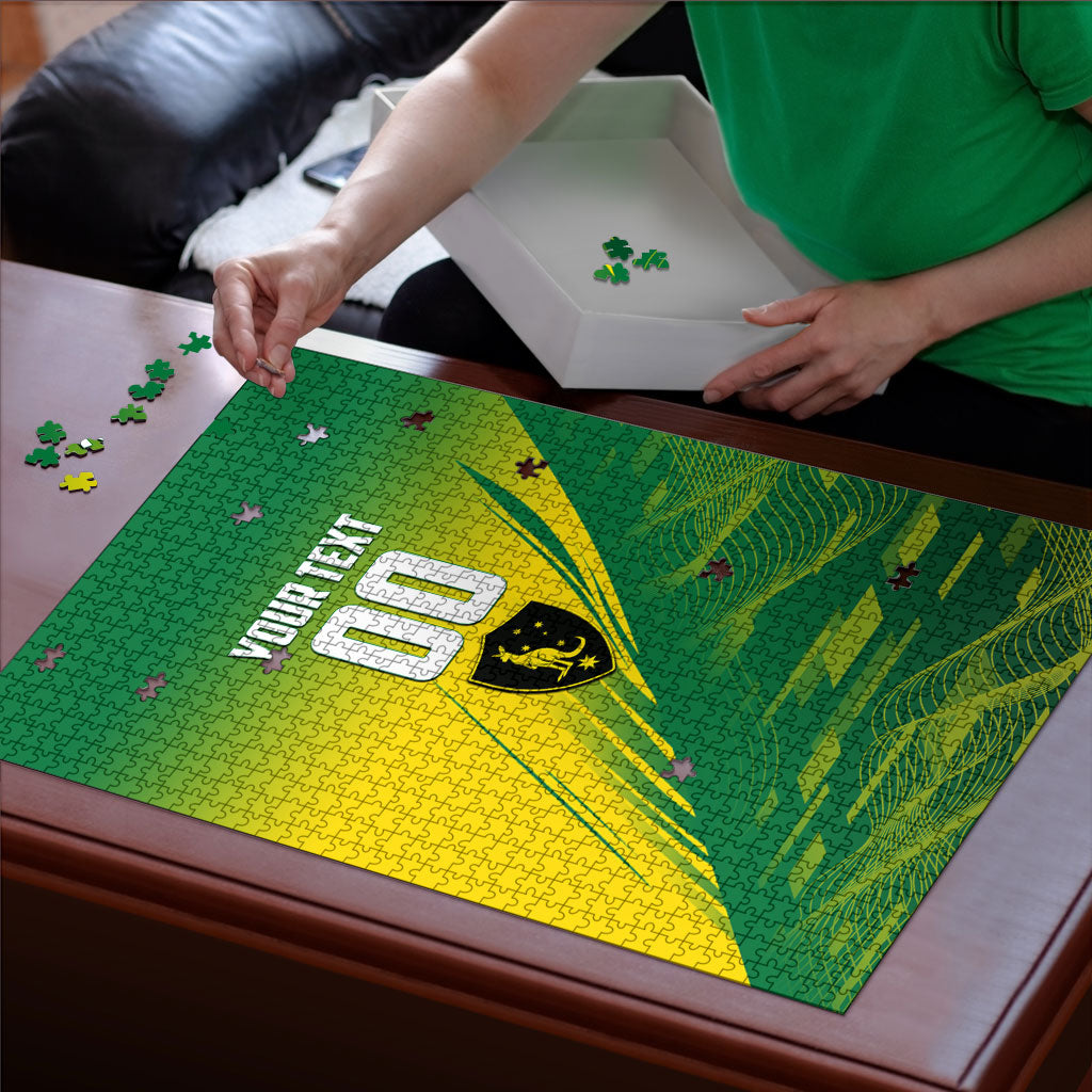 Personalized Socceroos Sport Puzzle Green Gold Dynamic Wave Pattern
