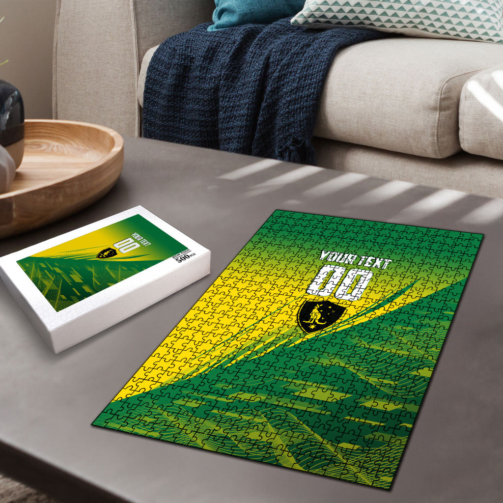 Personalized Socceroos Sport Puzzle Green Gold Dynamic Wave Pattern