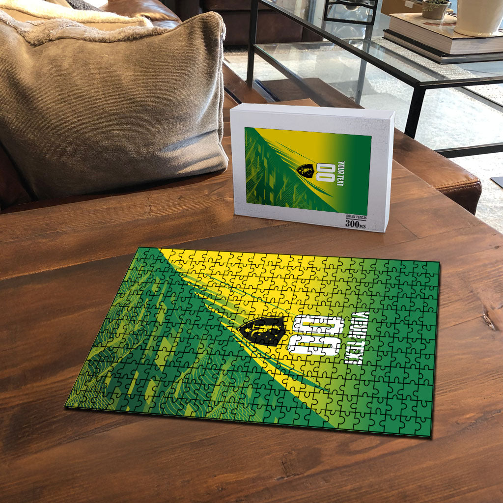Personalized Socceroos Sport Puzzle Green Gold Dynamic Wave Pattern