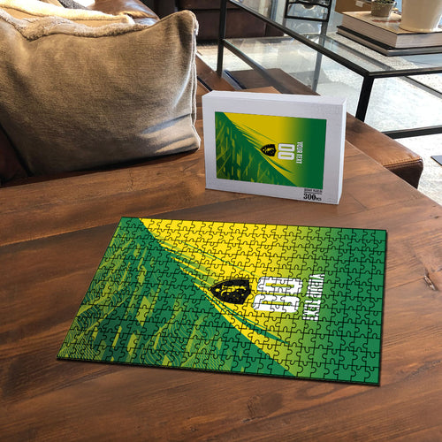 Personalized Socceroos Sport Puzzle Green Gold Dynamic Wave Pattern