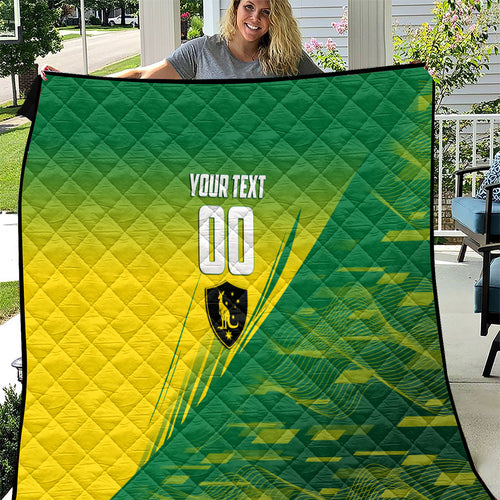 Personalized Socceroos Sport Quilt Green Gold Dynamic Wave Pattern