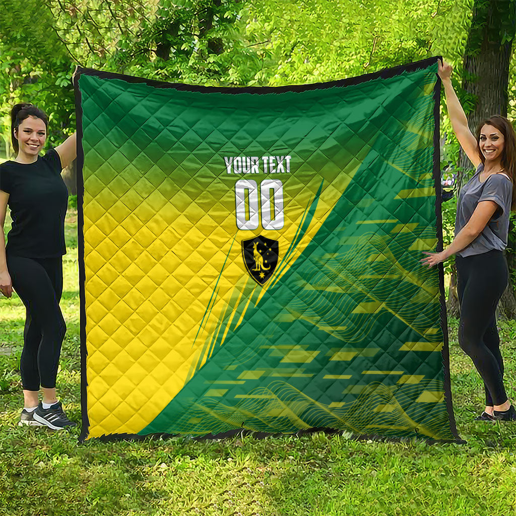 Personalized Socceroos Sport Quilt Green Gold Dynamic Wave Pattern