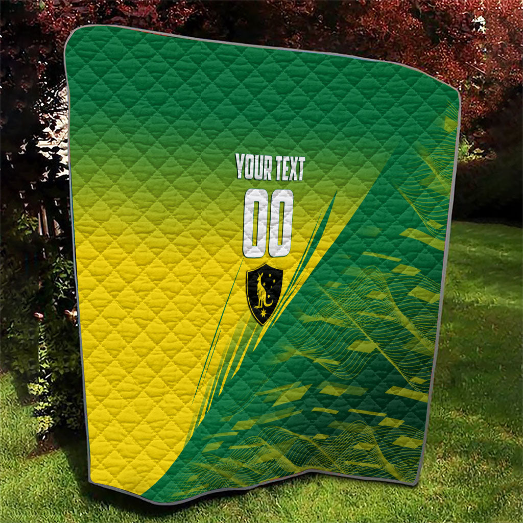 Personalized Socceroos Sport Quilt Green Gold Dynamic Wave Pattern