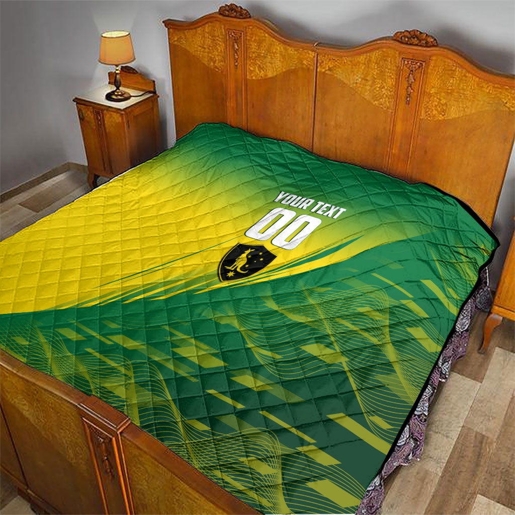 Personalized Socceroos Sport Quilt Green Gold Dynamic Wave Pattern