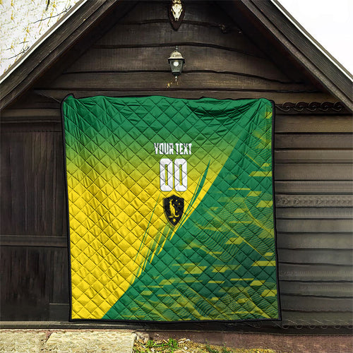 Personalized Socceroos Sport Quilt Green Gold Dynamic Wave Pattern