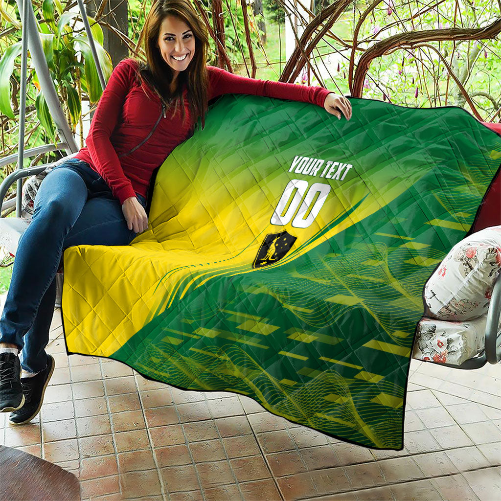 Personalized Socceroos Sport Quilt Green Gold Dynamic Wave Pattern