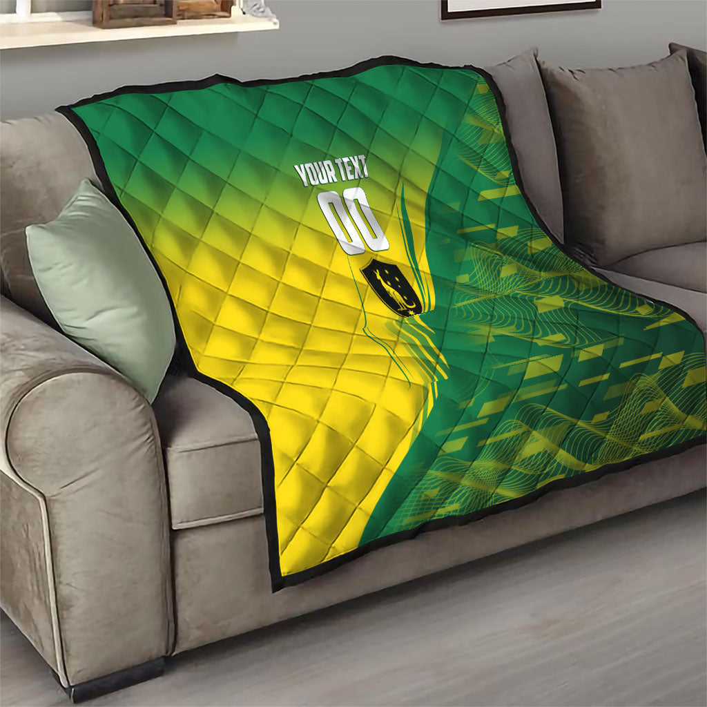 Personalized Socceroos Sport Quilt Green Gold Dynamic Wave Pattern