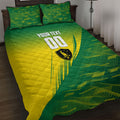 Personalized Socceroos Sport Quilt Bed Set Green Gold Dynamic Wave Pattern