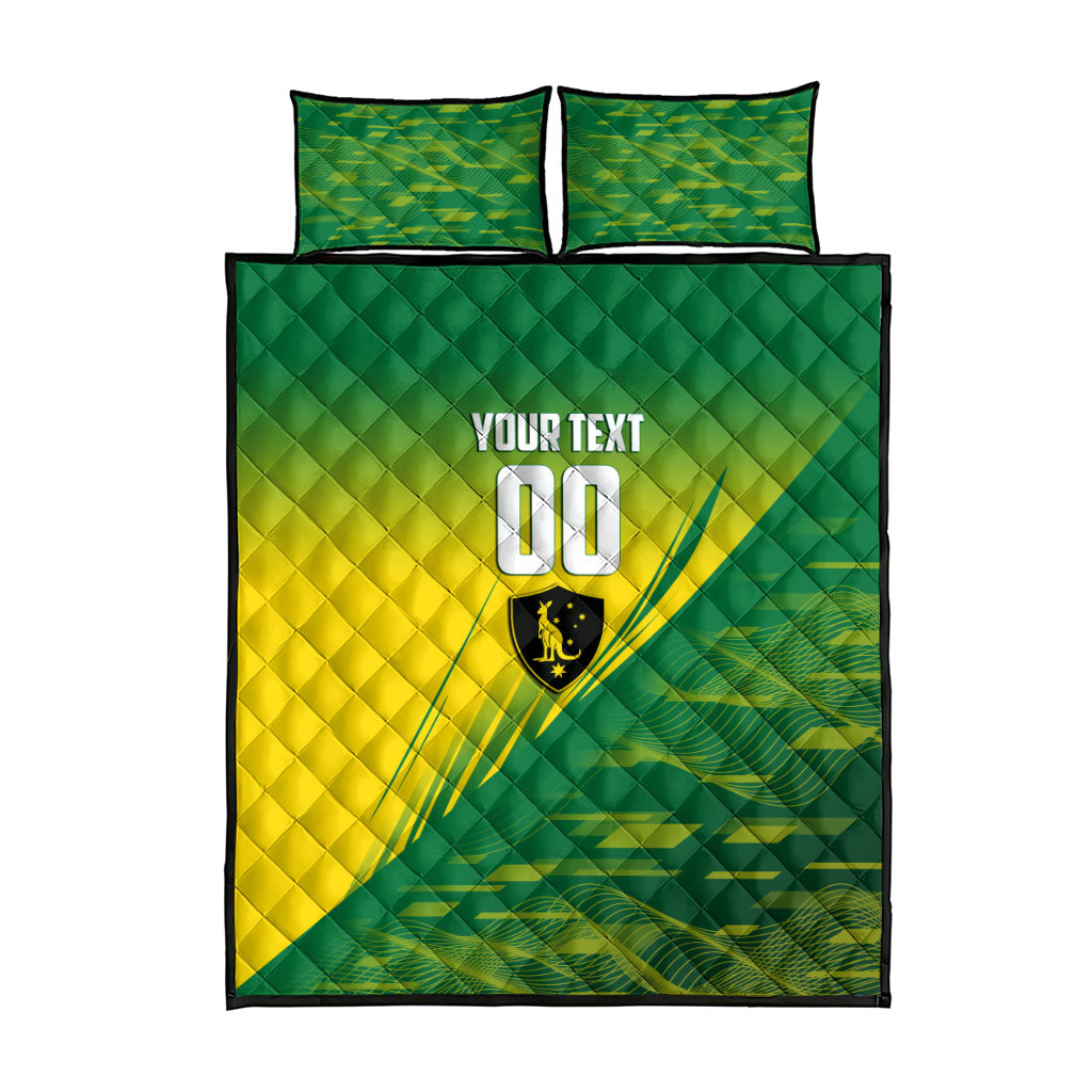 Personalized Socceroos Sport Quilt Bed Set Green Gold Dynamic Wave Pattern