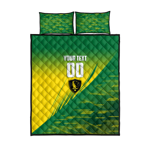 Personalized Socceroos Sport Quilt Bed Set Green Gold Dynamic Wave Pattern