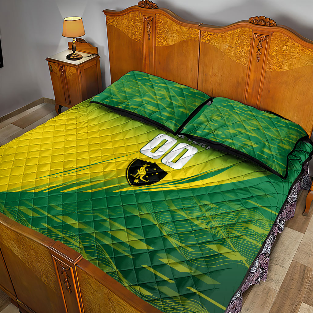 Personalized Socceroos Sport Quilt Bed Set Green Gold Dynamic Wave Pattern