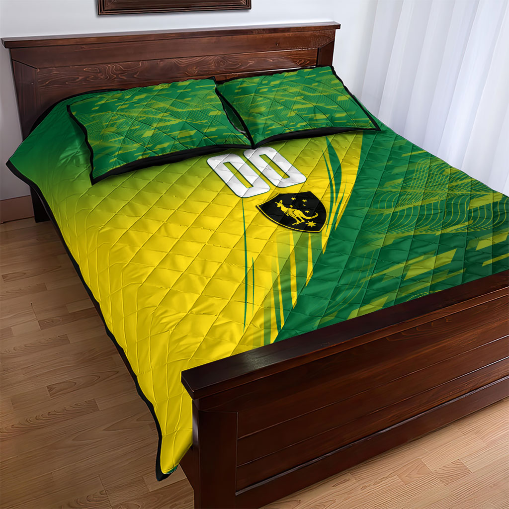 Personalized Socceroos Sport Quilt Bed Set Green Gold Dynamic Wave Pattern