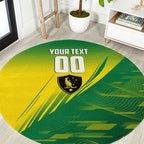 Personalized Socceroos Sport Round Carpet Green Gold Dynamic Wave Pattern