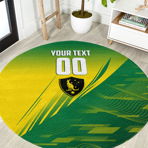 Personalized Socceroos Sport Round Carpet Green Gold Dynamic Wave Pattern