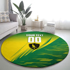 Personalized Socceroos Sport Round Carpet Green Gold Dynamic Wave Pattern