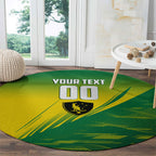 Personalized Socceroos Sport Round Carpet Green Gold Dynamic Wave Pattern