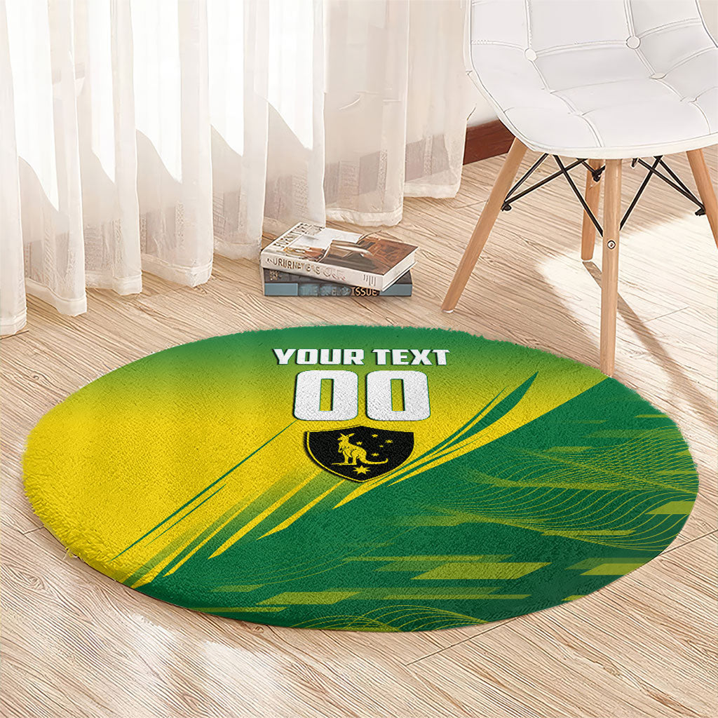 Personalized Socceroos Sport Round Carpet Green Gold Dynamic Wave Pattern