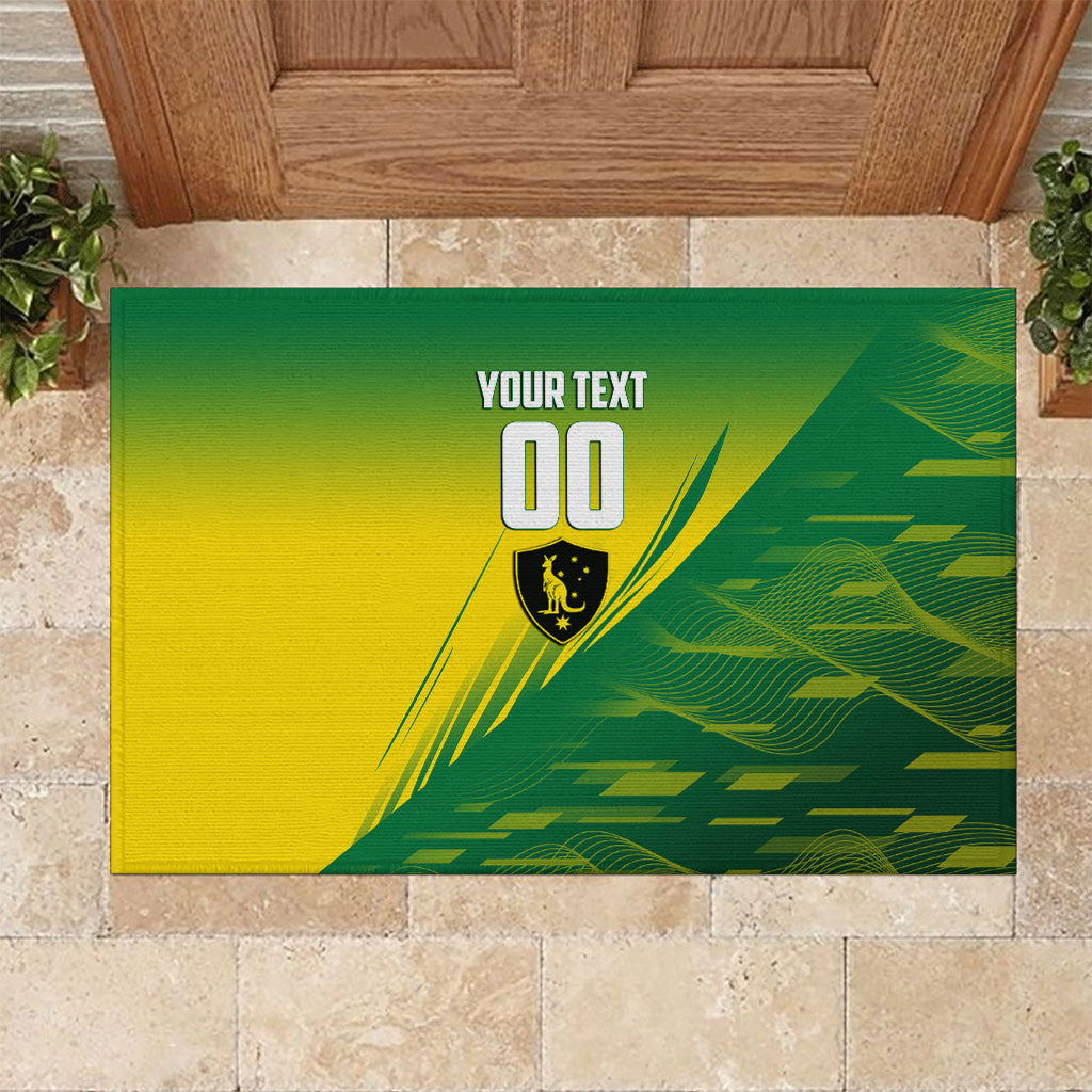 Personalized Socceroos Sport Rubber Doormat Green Gold Dynamic Wave Pattern