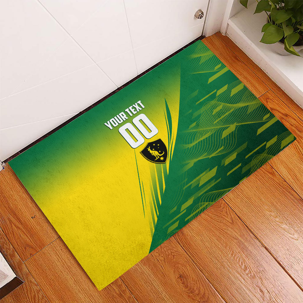 Personalized Socceroos Sport Rubber Doormat Green Gold Dynamic Wave Pattern