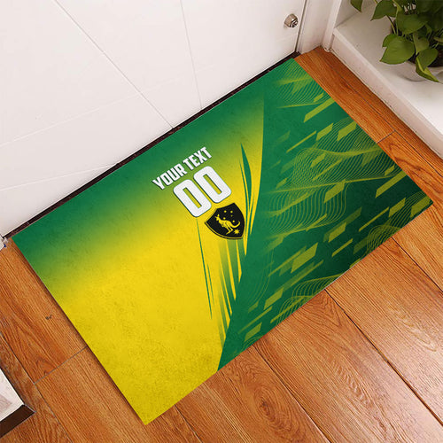 Personalized Socceroos Sport Rubber Doormat Green Gold Dynamic Wave Pattern