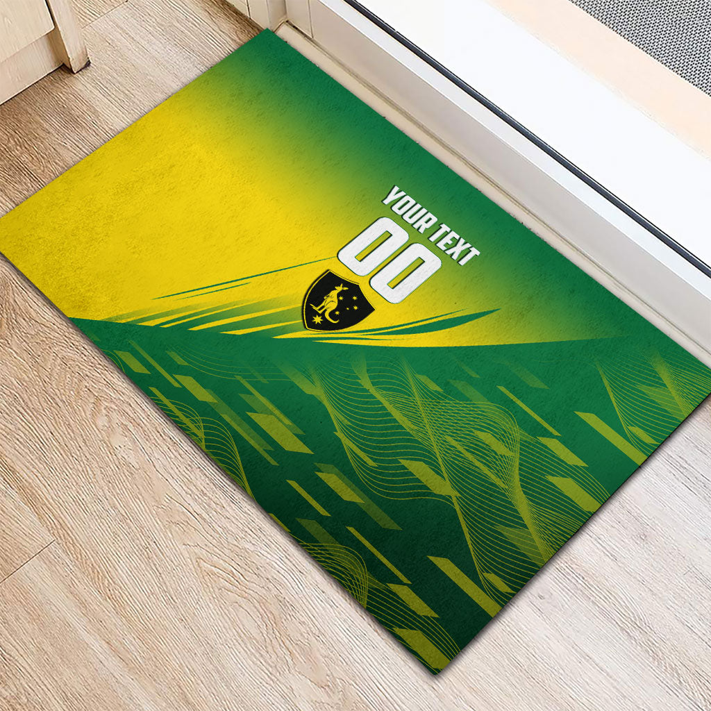 Personalized Socceroos Sport Rubber Doormat Green Gold Dynamic Wave Pattern