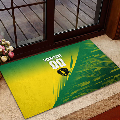 Personalized Socceroos Sport Rubber Doormat Green Gold Dynamic Wave Pattern