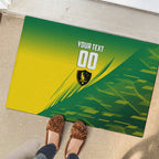 Personalized Socceroos Sport Rubber Doormat Green Gold Dynamic Wave Pattern