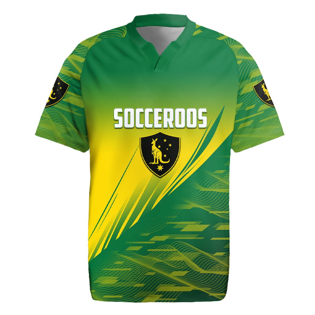 Personalized Socceroos Sport Rugby Jersey Green Gold Dynamic Wave Pattern