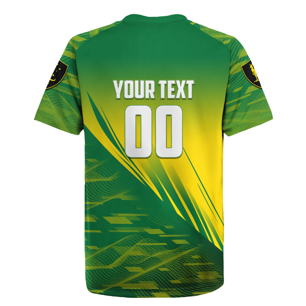 Personalized Socceroos Sport Rugby Jersey Green Gold Dynamic Wave Pattern