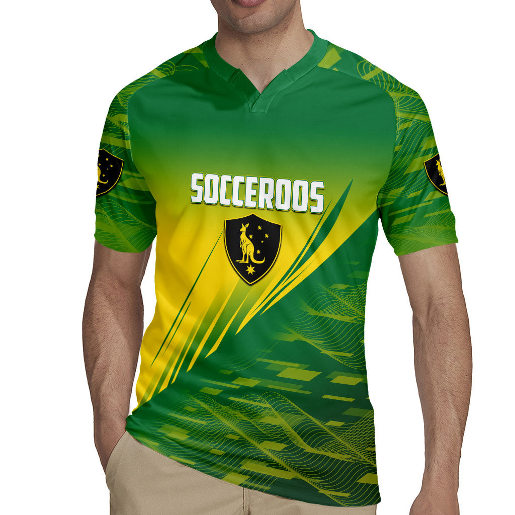 Personalized Socceroos Sport Rugby Jersey Green Gold Dynamic Wave Pattern