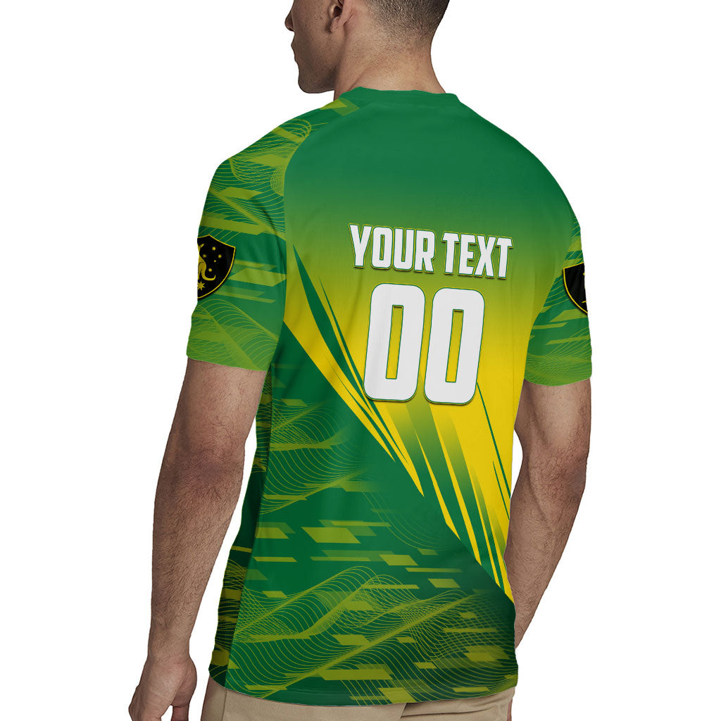 Personalized Socceroos Sport Rugby Jersey Green Gold Dynamic Wave Pattern