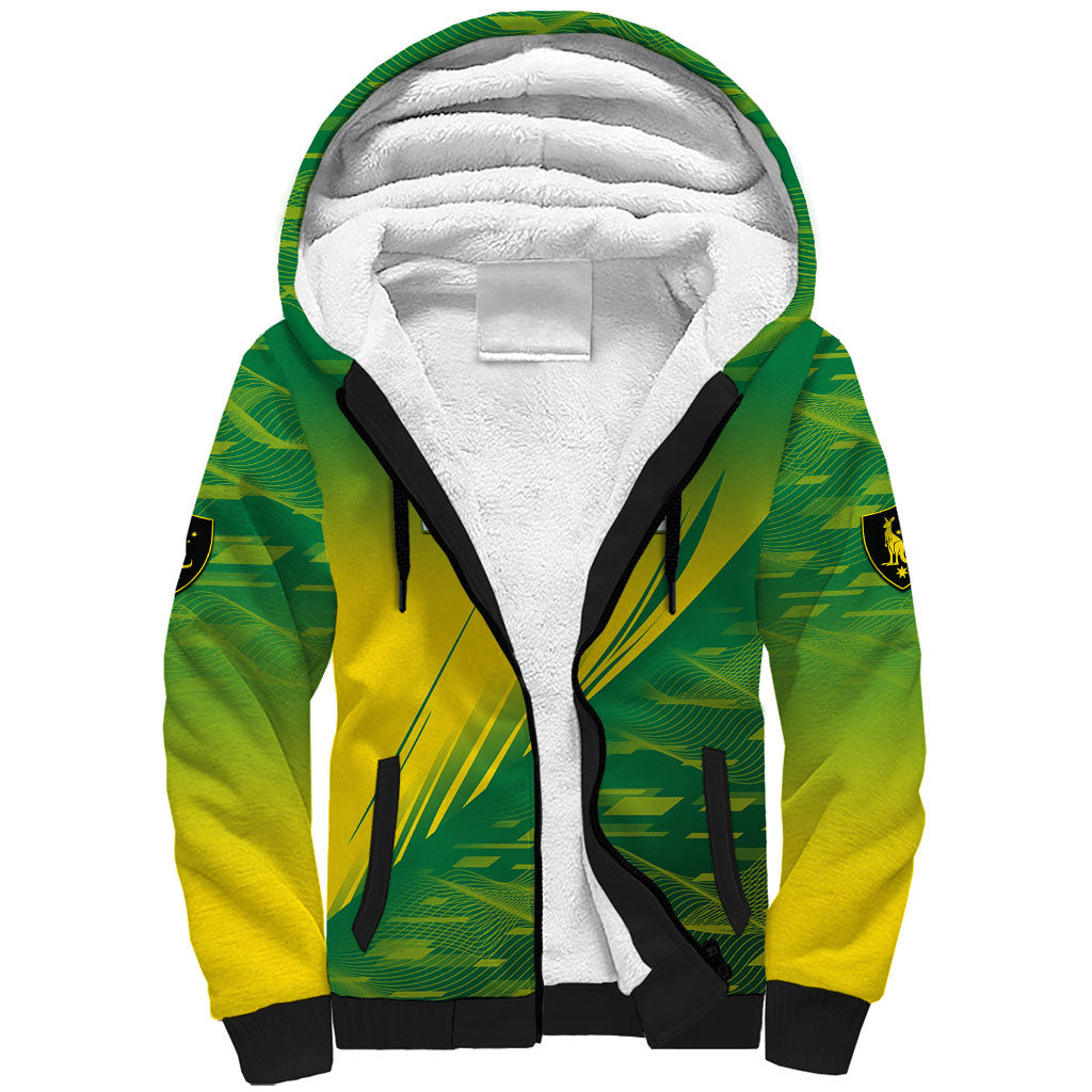 Personalized Socceroos Sport Sherpa Hoodie Green Gold Dynamic Wave Pattern