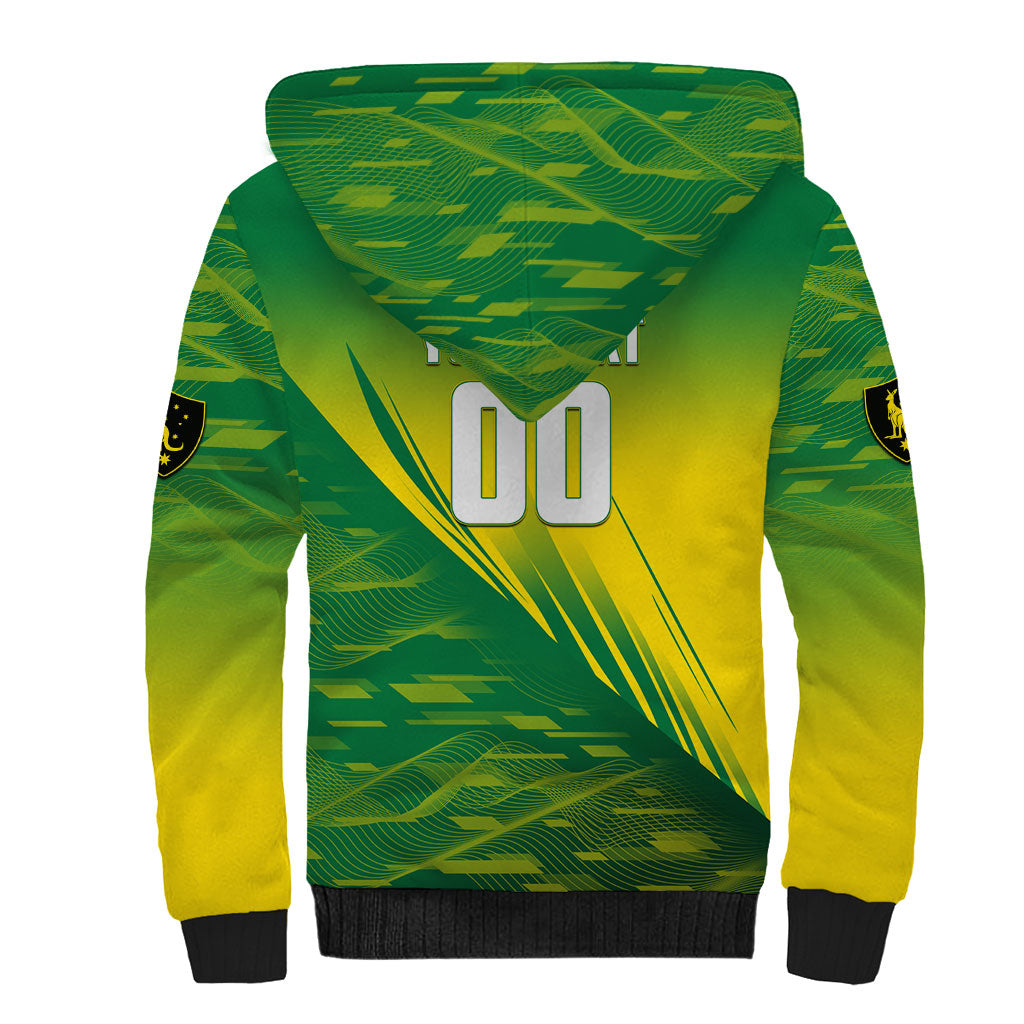 Personalized Socceroos Sport Sherpa Hoodie Green Gold Dynamic Wave Pattern